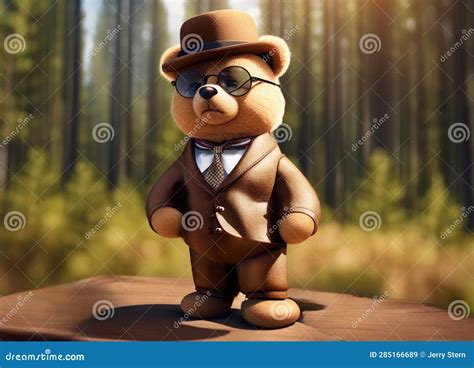 Teddy Bear Dress In A Suit Near A Forest Stock Illustration