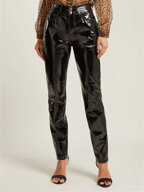 Saint Laurent High Rise Pvc Trousers In Black Lyst