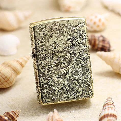 Zippo Briquet Huile En Cuivre V Ritable Coupe Vent Dragon Chinois