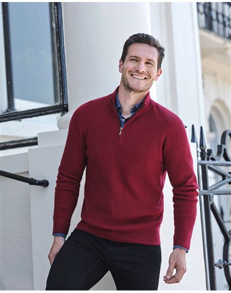 Berry Red Wool Cashmere Rib Half Zip Sweater Pure Collection