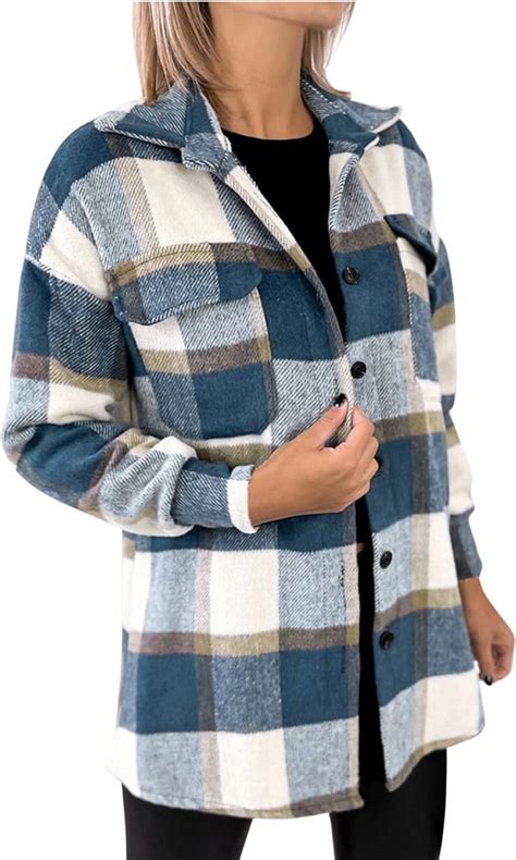 Ticcoy Plaid Shacket Jacket Women Long Sleeve Button Down Flannel Shirt 2024 Trendy Fall