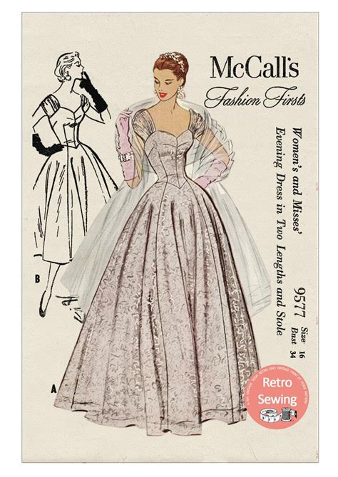 1950s Prom Ball Gown In Two Lengths Pdf Sewing Pattern Etsy Gown