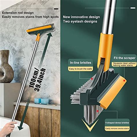 Bkh 2 In 1 Floor Scrub Brush With Squeegee Floor Brush Scrubber With Long Handle Premium