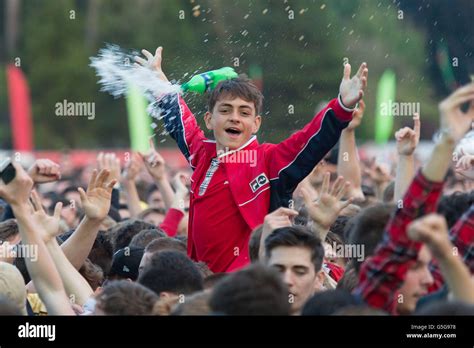 Wales Football Fans At The Wales Fan Zone In Coopers Field Cardiff