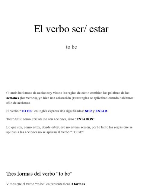 El Verbo Serestar Pdf Verbo Gramática