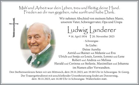 Traueranzeigen Von Ludwig Landerer Allg Uer Zeitung