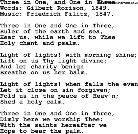 Hymns About God S Forgiveness Title Three In One And One In Three