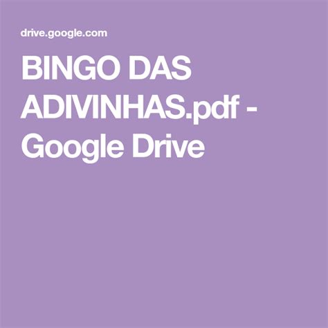 Bingo Das Adivinhas Pdf Google Drive Folclore Brasileiro