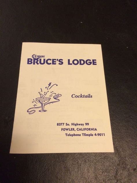 Vintage Menu Rocky Bruces Lodge Restaurant Cocktails Fowler California