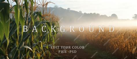 Premium PSD | Rural corn field with sunset