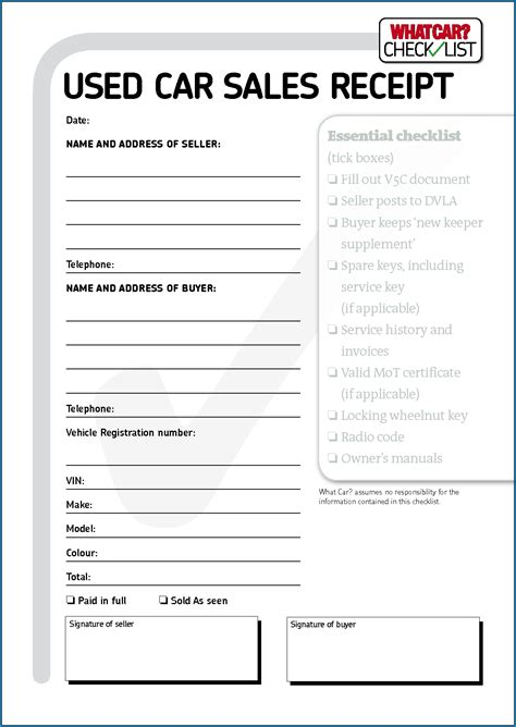 √ Free Printable Sale Receipt For Car