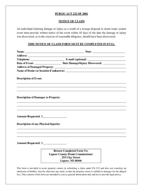 Fillable Online Lapeer Cdc Pa Notice Of Claim Docx Fax Email