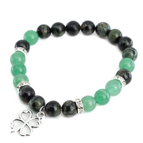 Gemstone Bracelet Aventurine Labradorite With Four Leaf Clover Zenvol