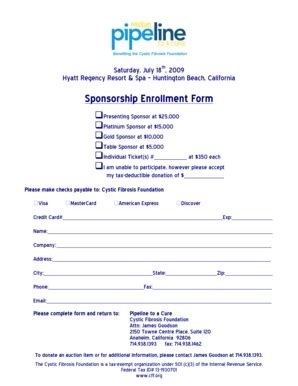 Fillable Online Cff Sponsorship Enrollment Form Cystic Fibrosis