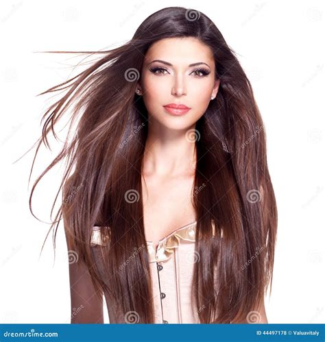 Belle Jolie Femme Blanche Avec De Longs Cheveux Droits Photo Stock