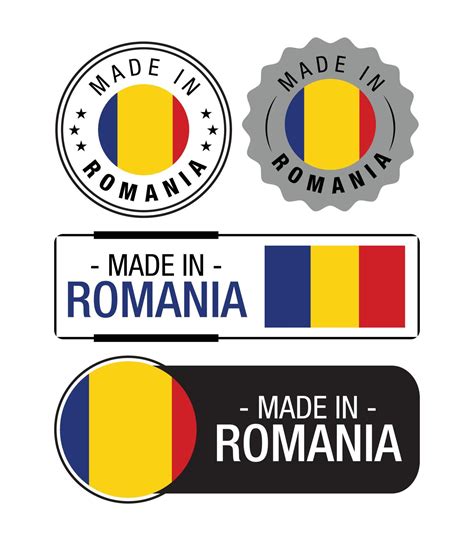 Set of Made in Romania labels, logo, Romania flag, Romania Product