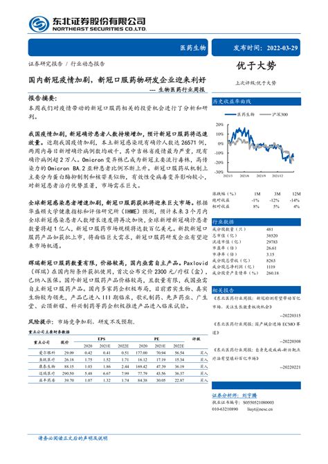 生物医药行业周报：国内新冠疫情加剧，新冠口服药物研发企业迎来利好 洞见研报 行业报告