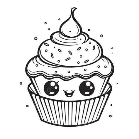 Cute Cupcake Coloring Page With Cute Eyes Outline Sketch Drawing Vector ...