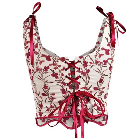 Sodopo Vintage Floral Corset Top For Women Sexy Sweetheart Neck Spaghetti Straps Bustier Y2k