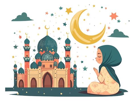 Illustration Colorée Du Ramadan D une Femme Qui Prie Vecteur Premium