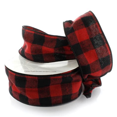 Ribbon Traditions 2 5 Wired Red Black Flannel Plaid Ribbon 10 Yards