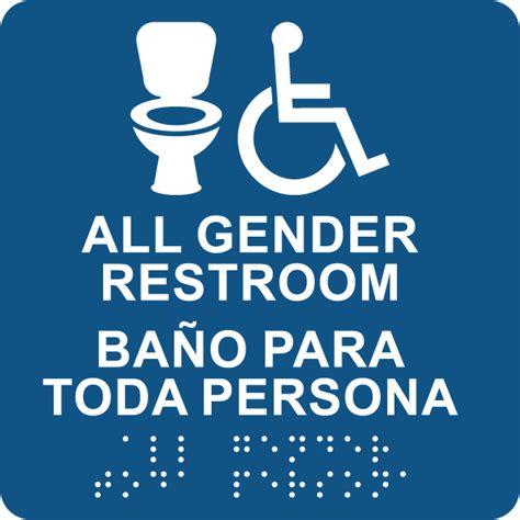 Bilingual All Gender Accessible Restroom Sign With Braille Save