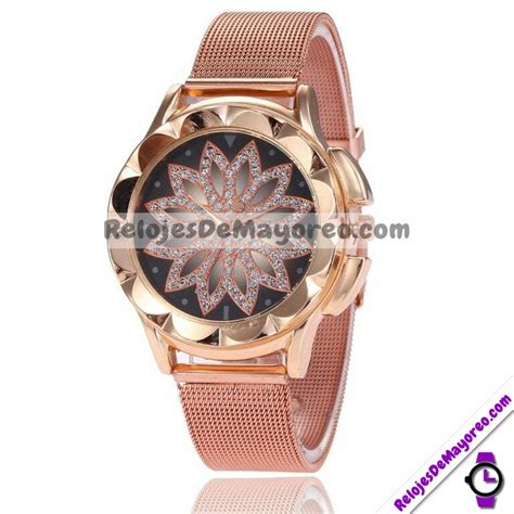 Reloj Rosado Extensible Metal Mesh Caratula Mandala Con Diamantes R