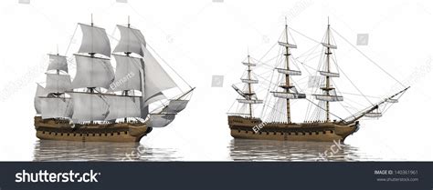 Two Old Merchant Ship One Extended Stock Illustration 140361961