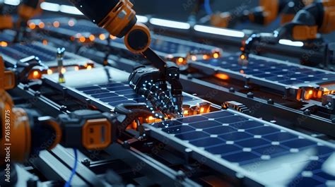 Robotic Arms Assembling Solar Panels On A Line Precision Robotic Arms