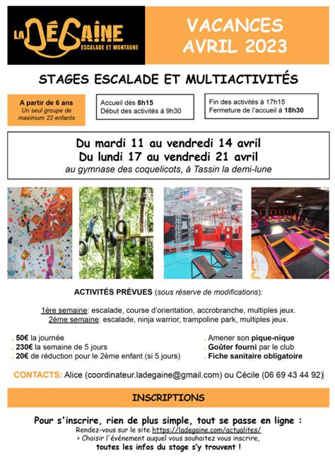 Stages Multi Activités Vacances Avril 2023 La Degaine