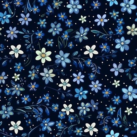 Premium Photo A Seamless Pattern With Blue Flowers On A Dark Background