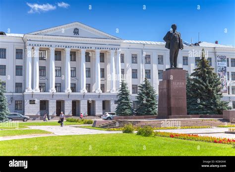 Pskov, Russia - July 11, 2014: Lenin monument from Soviet period stands ...