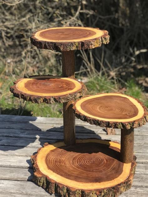 Log Dark Elm Wood Rustic Cake Cupcake Stand Wedding Party Etsy