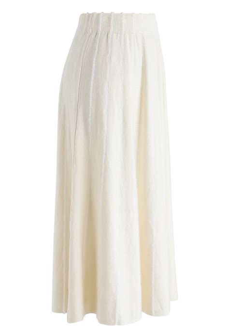 Fuzzy Lines Knit A Line Midi Skirt In Cream Retro Indie And Unique