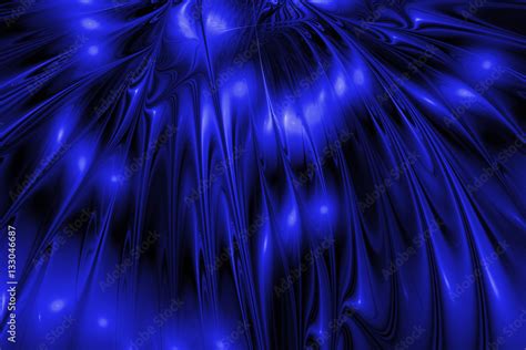 Abstract rippled glossy texture in royal blue and black colors. Fantasy fractal background ...