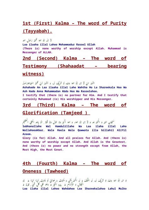 DOC Six Kalimas In Arabic Roman Hindi Urdu With English Translation