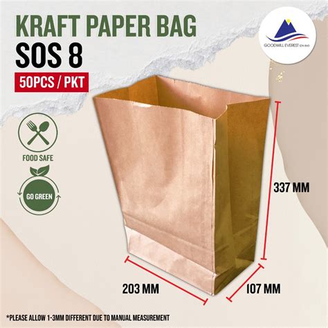 Pcs Brown Paper Bag Sos Kraft Paper Bag Shopping Carry Paper