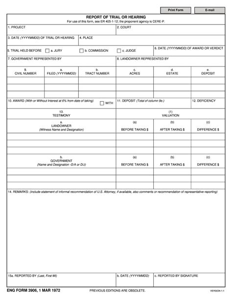 Fillable Online Publications Usace Army ENG Form 3906 Report Of Trial