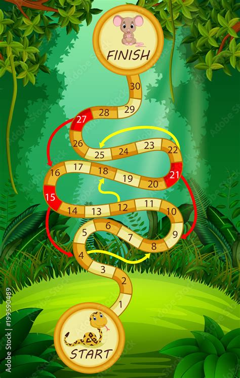 Game template with snake and mouse in forest background Stock Vector ...