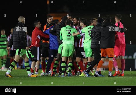 Tempers Flare Between Lincoln City And Forest Green Rovers Players