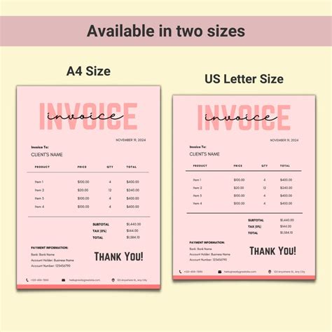 Simple Professional Invoice Template Printable Small Business Invoice