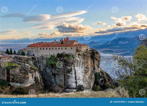 Agios Stephanos Or Saint Stephen Monastery Located On The Huge Rock