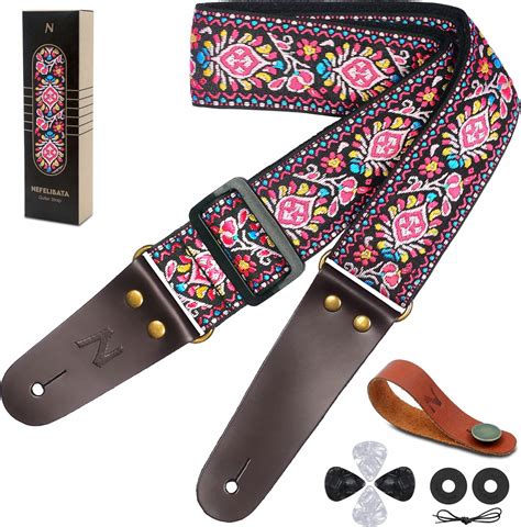 Nefelibata Guitar Strap Vintage Embroidered Cotton Guitar Straps With