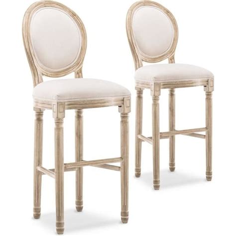 Lot de 2 chaises de bar médaillon Louis XVI tissu Beige Cdiscount Maison