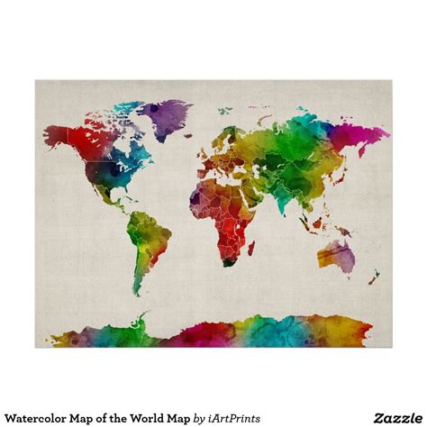 Affiche Carte De L Aquarelle De La Carte Mondiale Zazzle Fr