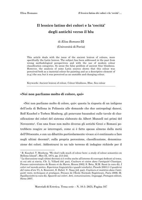 Pdf Il Lessico Latino Dei Colori E La ‘cecità Degli Antichi Verso Il Blu