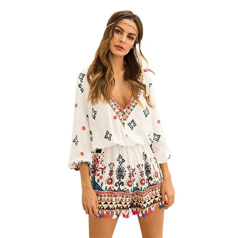 Sexy V Cuello Floral De Boho Mujer Prendas Mono Pantalones Cortos De