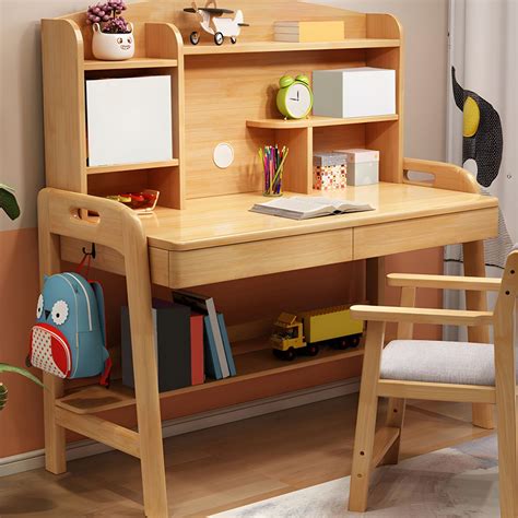 Solid Wood Kids Desk Writing Desk and Chair Set with Drawers Child Desk ...