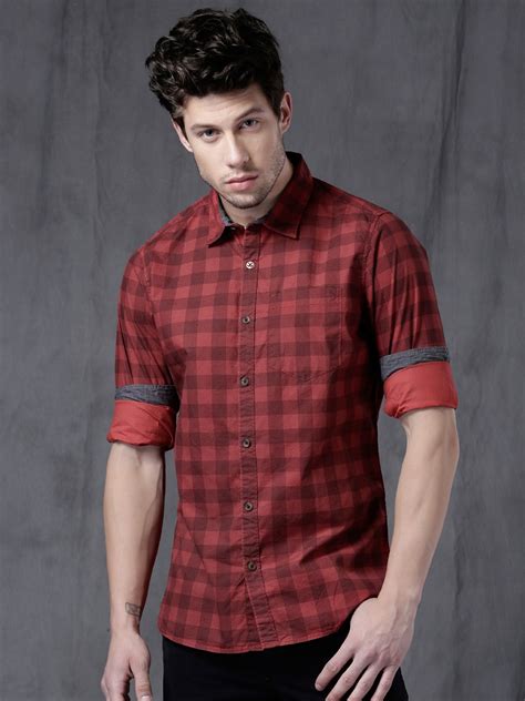 Buy Wrogn Men Red And Black Slim Fit Checked Casual Shirt Shirts For