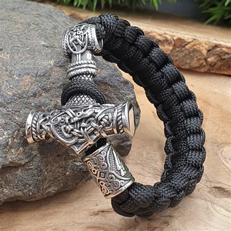 Paracord Armband Sigurd Mit Thor S Hammer Aus Edelstahl Silberfar